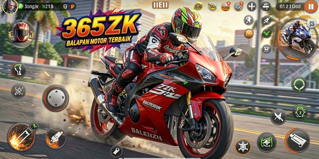 Tampilan gameplay seru di 365ZK dengan aksi balapan motor yang menegangkan.