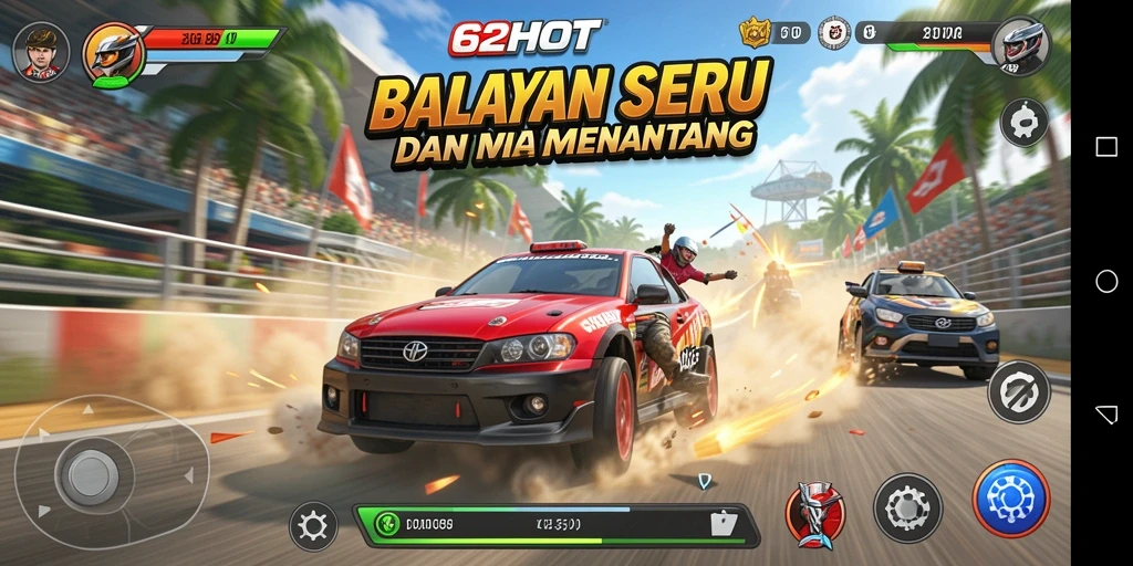 Gambaran balapan seru di lintasan dengan mobil yang cepat.