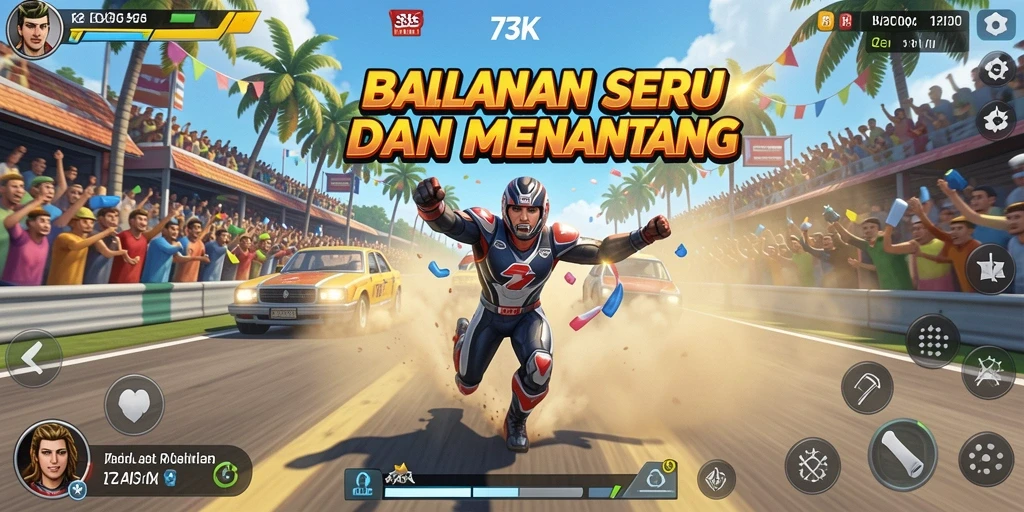 Screenshot menampilkan balapan seru di lintasan penuh tantangan.