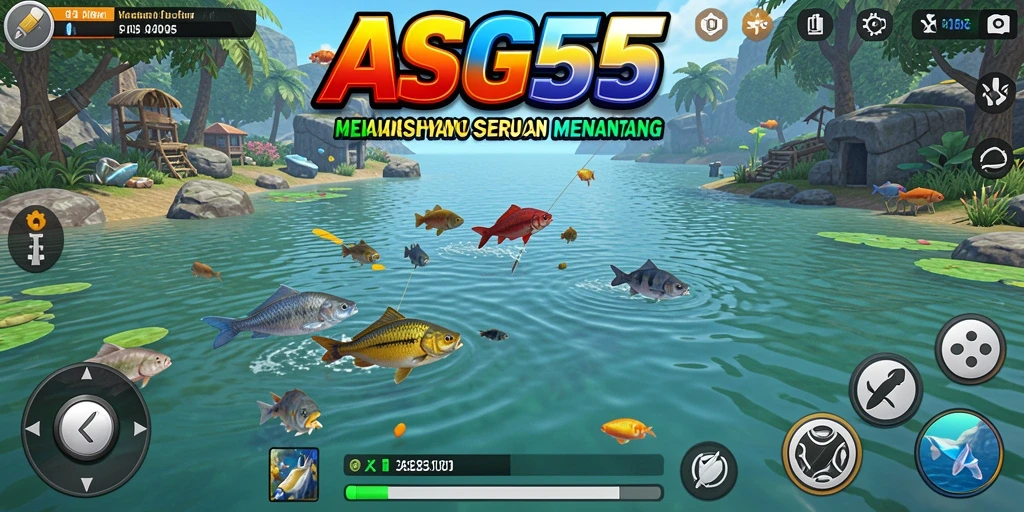 Tampilan gameplay ASG55 dengan suasana memancing yang menenangkan.