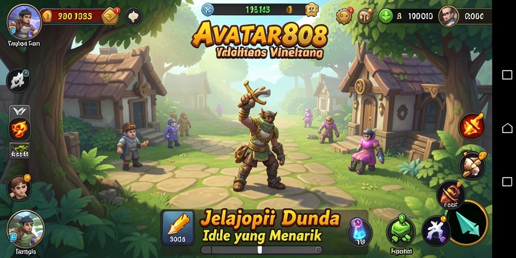 Screenshot gameplay <strong>AVATAR808</strong> menampilkan dunia Idle yang penuh warna dan karakter menarik.