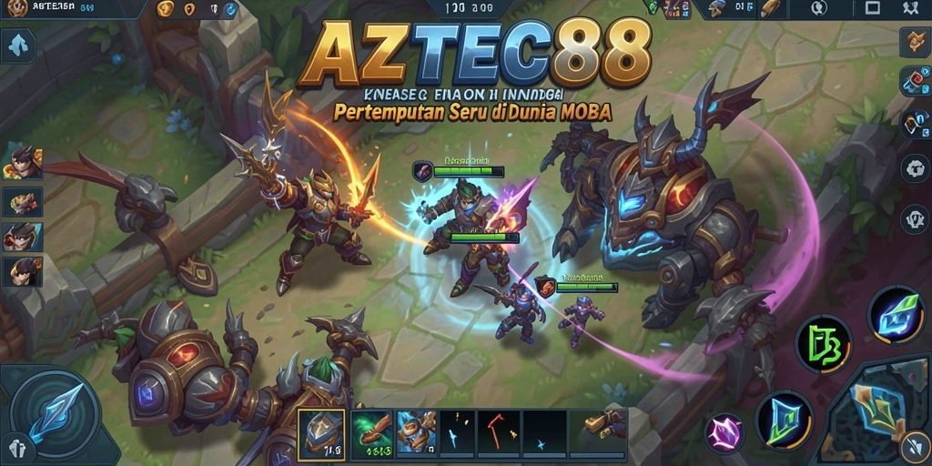 Tampilan intens gameplay MOBA AZTEC88 yang penuh aksi.