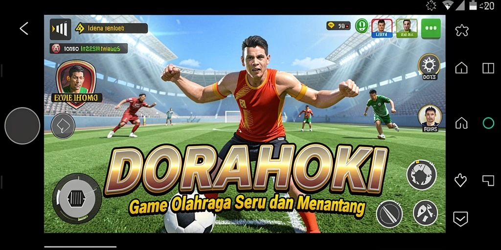 Screenshot gameplay DORAHOKI yang menunjukkan aksi olahraga yang mendebarkan.