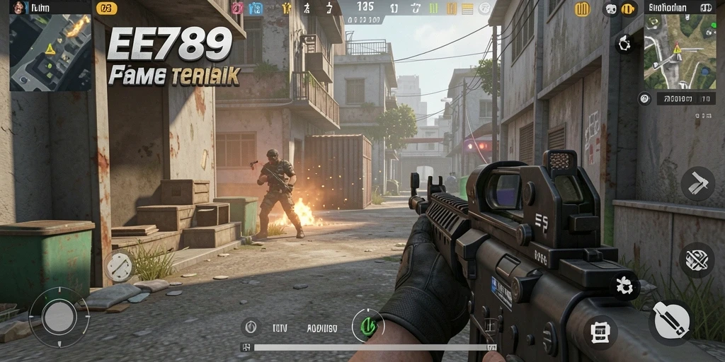 Tangkapan layar EE789 menampilkan aksi seru dalam game FPS.