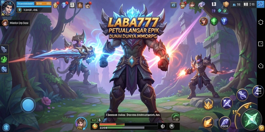 Tangkapan layar utama LABA777 menampilkan pertempuran seru di dunia MMORPG.