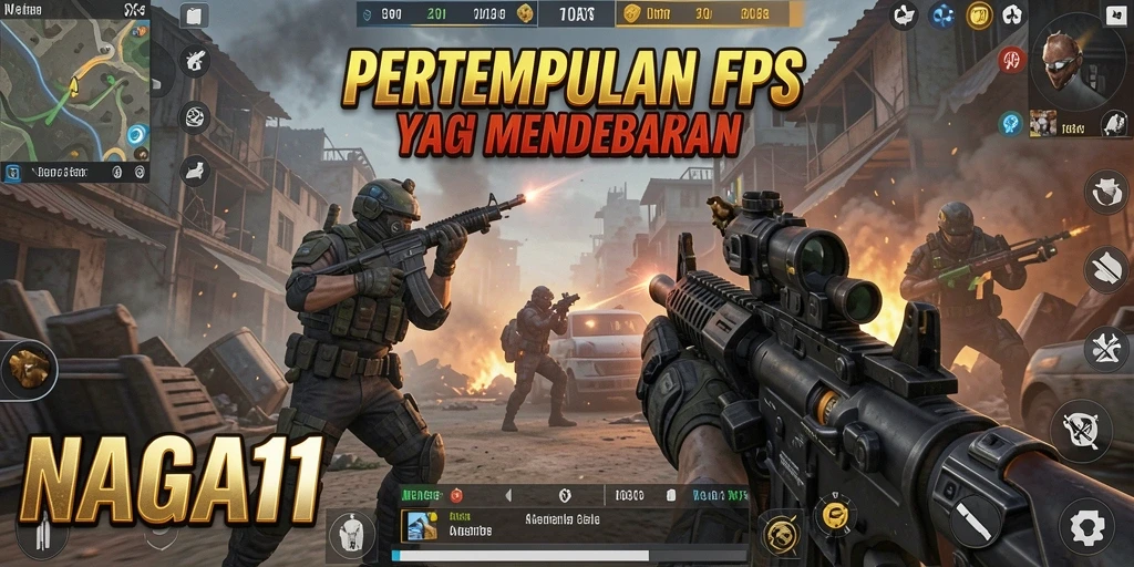 Screenshot gameplay NAGA11 yang menunjukkan pertempuran intens di FPS.