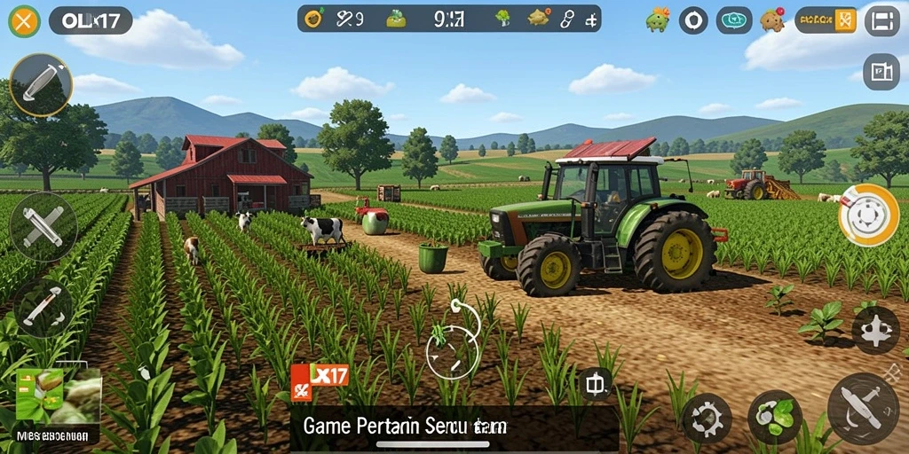 Tangkapan layar utama OLX17 menampilkan petani sedang merawat tanaman di ladang.