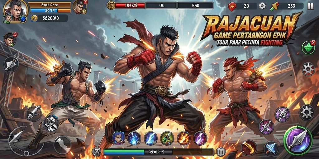 Tangkapan layar gameplay RAJACUAN menunjukkan pertempuran epik yang mendebarkan.