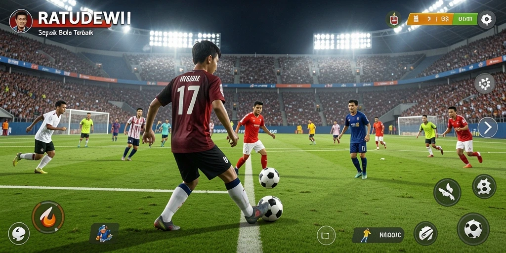 Tampilan gameplay sepak bola yang seru dan menarik.