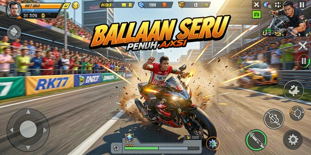 Gameplay seru RK77 menampilkan balapan yang mendebarkan dan grafik yang memukau.